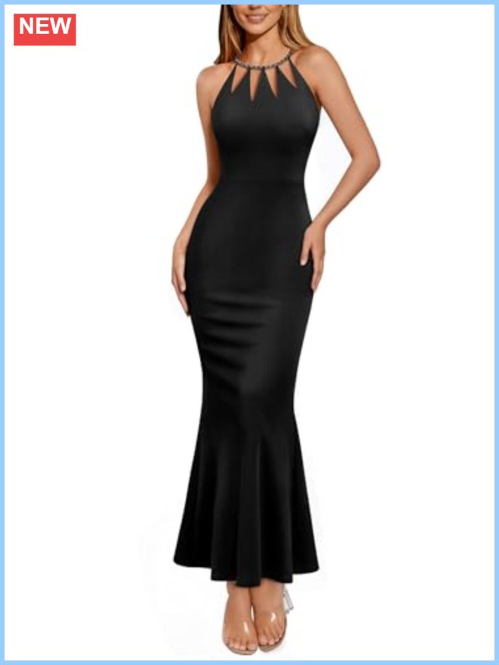 Halter Neck Mermaid Bodycon Long Dress Semi Formal Cocktail Party